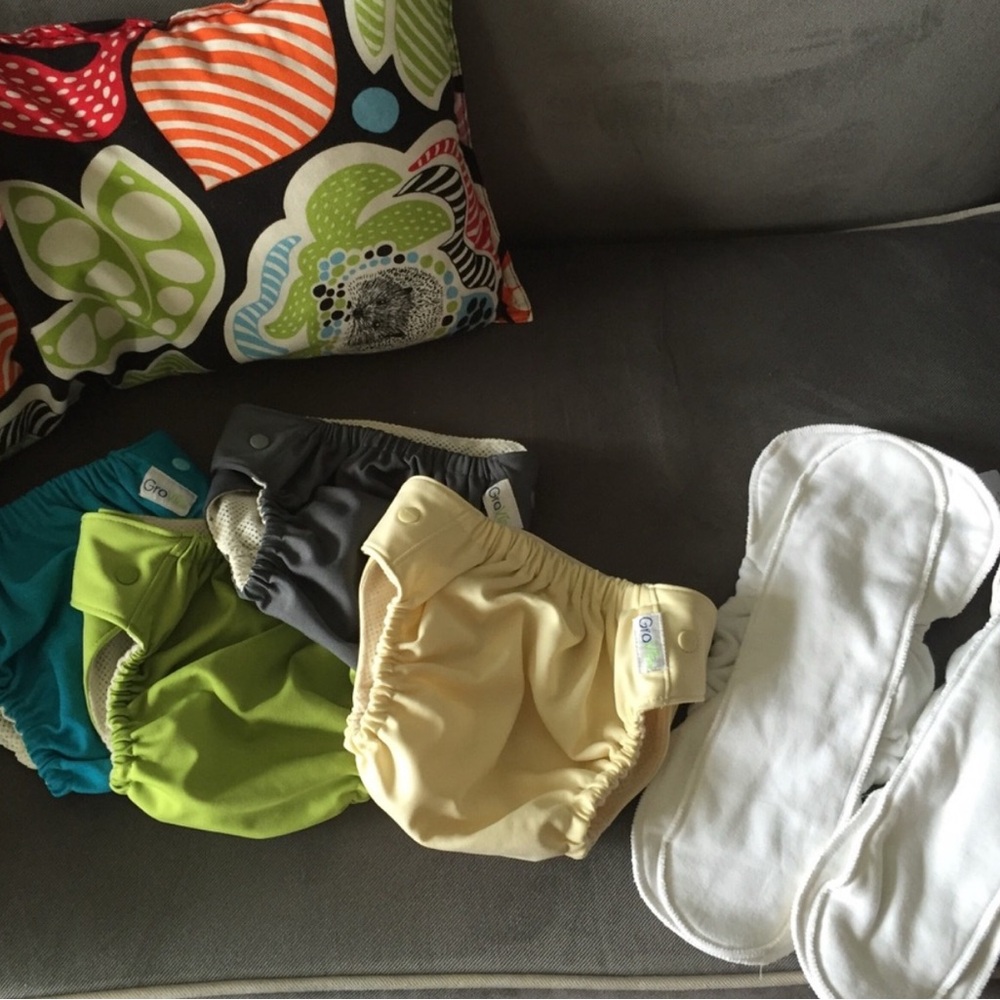 Grovia brand Reusable Cloth Diapers - Turquoise, Yellow, Green, Gray (4 total)